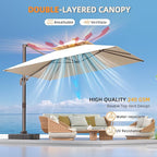 10' X 13' Outdoor Patio Umbrella Large Rectangle Cantilever Umbrella Heavy Duty 360°Rotation Offset Umbrella for Garden Deck Pool Patio,Beige