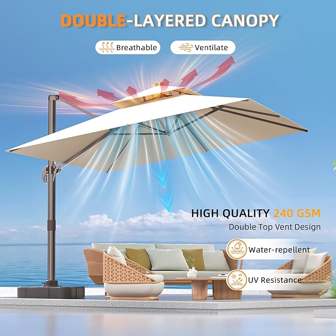 9' X 12' Cantilever Outdoor Patio Umbrellas with Base Included, Large Rectangle Umbrella Heavy Duty 360°Rotation Offset Umbrella for Garden Deck Pool Patio,Beige