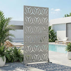 Casaphoria Metal Privacy Screen Outdoor, 72" H x 35" W Freestanding Decorative Privacy Screen for Patio Deck Balcony Garden with Stable Base, Grey-Star
