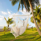 Hammock Chair，Max 330lbs, Large Hanging Chair, Soft Cotton Rope Swing Chair with High Load-Bearing Metal Rod,Indoor Outdoor Garden Yard Living Room Use Beige
