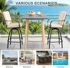 Patio Swivel Bar Stools Set of 2, Outdoor Bar Height Swivel Chairs with Cushions for Garden Balcony Backyard, Beige