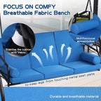 Porch Swing 3-Seat Glider with Adjustable Canopy, Blue Metal