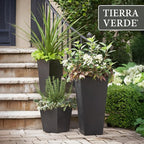 Tierra Verde 2-Pack Indoor & Outdoor Self-Watering Square Planters, Small, Sonata, Black - Planter Containers for Plants and Flowers - Gardening and Landscaping Accessories