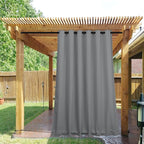NICETOWN 2 Panels Outdoor Curtains for Patio Waterproof & Windproof, Grommet & Back Tab on Top & Bottom Weighted Drapes Keep Sun/Rain Out with Bouns Rope for Deck, Light Grey, W84 x L95
