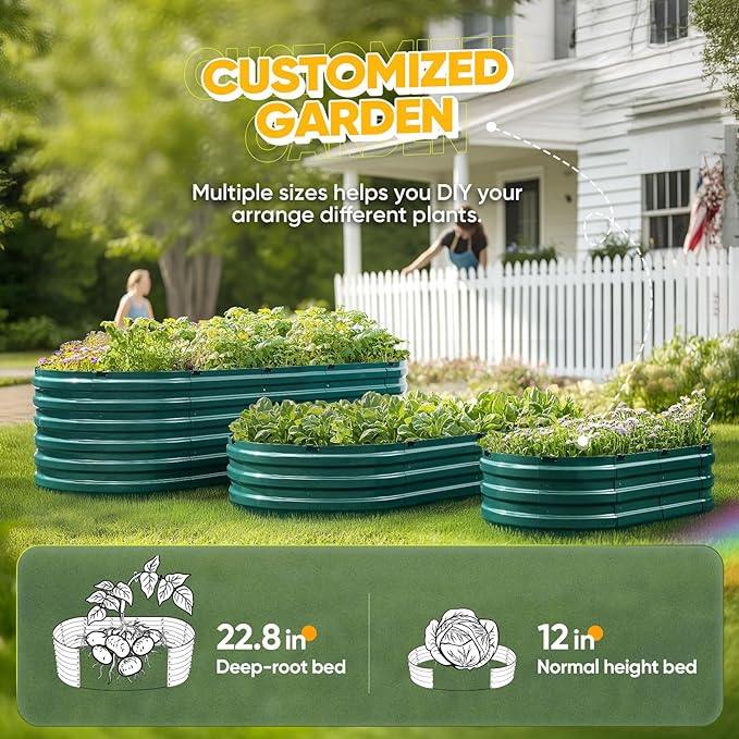 KING BIRD Raised Garden Bed Kit 2025 Upgraded Quick-Setup Galvanized Planter Garden Box Outdoor for Gardening, Vegetables, Flowers, 94x36x12 in, Green