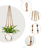 Mkono 43 Inch Macrame Plant Hanger Large for up to 12 Inch Pot Extra Long Hanging Plant Holder No Tassels Hanging Planter Basket with Wood Beads for Indoor Outdoor Home Decor, Brown, Set of 2