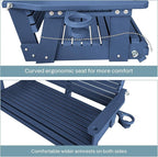 HDPE Porch Swing with 18/8 Stainless Steel Bolts, Ergonomic Design, Ultra Weather-Resistant, Heavy Duty 1200 LBS, for Outdoor Patio Garden Yard (Navy Blue)