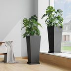 Tall Planters for Outdoor Plants Set of 2, 23.6" Large Taper Flower Plant Pots with Drainage Hole and Drainage Trays, Weather-Resistant Plastic planters for Patio, Porch, Garden, Black