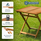 IDZO Legolas FSC Acacia Wooden Folding Table, Heavy Duty 270lbs Capacity, Elegant & Rustic Design for Garden, Backyard, Porch, Patio, Easy Assembly