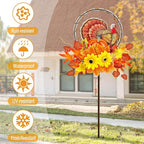 Solar Thanksgiving Turkey Outdoor Decor with Multi-Colorful Lights,Fall Yard Sign Garden Stake for Pathway,Patio or Farmhouse Porch
