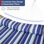 12 Ft Hammock with Stand for Outside, 2 Person Hammock Freestanding with Curved Spreader Bars, Pillow and Portable Bag, Heavy Duty 450 Lbs, Blue Stripes
