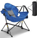 Ainfox Hammock Camping Chair, Foldable Portable Rocking Chairs for Adults Outside Swinging Camp with Cup Holder Pillow for Outdoor Patio Poolside (Blue)