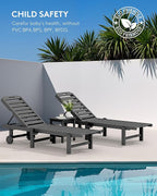SERWALL Outdoor Chaise Lounge Set of 8, HDPE Pool Lounge Chairs with 5-Position Adjustable Backrest, Patio Loungers with Rolling Wheels & Cup Holder for Pool Sunbathing, Grey