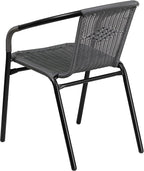 EMMA + OLIVER Set of 4 Modern Rattan Indoor/Outdoor Stack Chairs, Stacking Rattan Patio Chairs with Curved Back and Cross Bracing, Gray