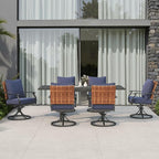 Grand patio 7-Piece Outdoor Dining Set, 6 Leather-Look Wicker Blue Swivel Patio Chairs & 1 Expandable Dining Table, Black