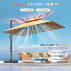 9' X 12' Cantilever Outdoor Patio Umbrellas with Base Included, Large Rectangle Umbrella Heavy Duty 360°Rotation Offset Umbrella for Garden Deck Pool Patio,Brown