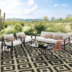SAND MINE Reversible Mats, Plastic Straw Rug, Modern Area Rug, Large Floor Mat and Rug for Outdoors, RV, Patio, Backyard, Deck, Picnic, Beach, Trailer, Camping, Black & Beige, 10' x 14'