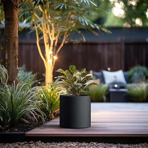 12.6" Dia Round Concrete Planter – Black