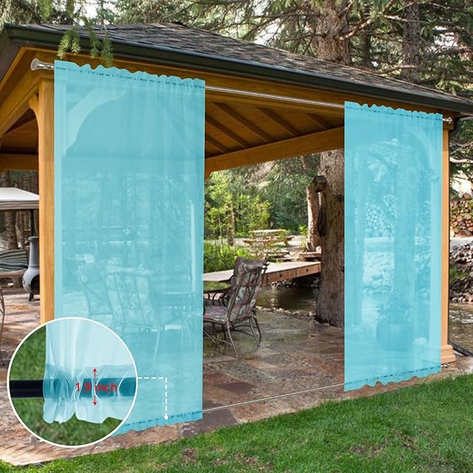 SpaceDresser Waterproof Outdoor Sheer Curtains for Patio - 2 Panels Rod Pocket Indoor Voile Sheer Curtain for Living Room,52W x 120L inch,Aqua