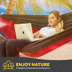 Durable Hammock 400 lb Capacity, Nylon Camping Hammock Chair - Double or Single Sizes w/Tree Straps and Attached Carry Bag - Portable for Travel/Backpacking/Beach/Backyard (Medium, Yellow & Blue)
