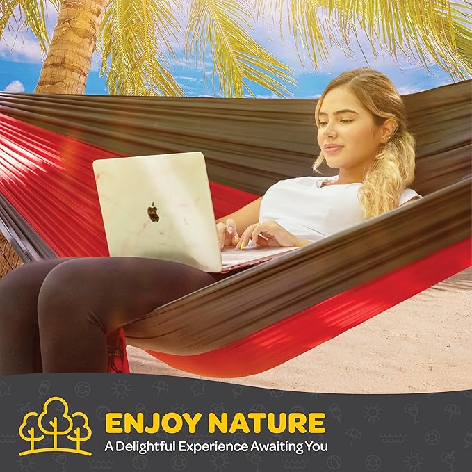 Durable Hammock 400 lb Capacity, Nylon Camping Hammock Chair - Double or Single Sizes w/Tree Straps and Attached Carry Bag - Portable for Travel/Backpacking/Beach/Backyard (Medium, Khaki & Army Green)