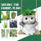 Cat Hanging Planters for Indoor Outdoor Plants, Small Cute Hanging Pots for Succulent, String of Pearls Plant, Resin Hanging Flower Pots with Drainage Hole, Unique Gift, Garden Home Decor