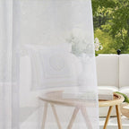 RYB HOME Sheer Outdoor Curtains - 2 Panels Waterproof Curtains White Sheer Privacy Linen Look Voile Drapes for Porch Pavilion Garden Lawn Corridor Sun Room Decor, 2 Tiebacks, W 54 x L 108 inch Long