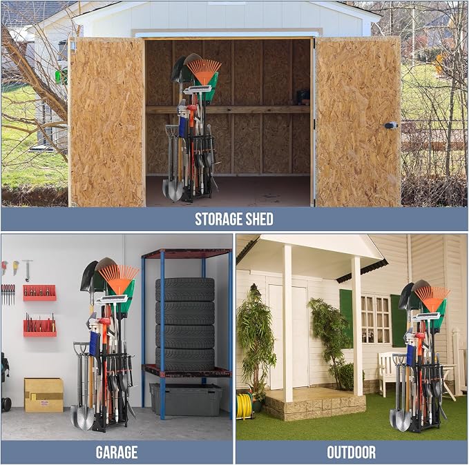 Storage Rack for Garden Tools, Holds 50 Tools, Black Heavy-Duty Steel