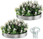 Galvanized Metal Planter Round Raised Garden Bed Kit for Gardening Outdoor，2x2x1ft 2pc Grow Garden Box Raised Flower Bed，Round Galvanized Planter Outdoor Metal Fire Pit Ring