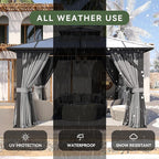 Aoxun 12'x12' Hardtop Gazebo, Aluminum Frame Permanent Pavilion with Curtains and Netting, Outdoor Polycarbonate Double Roof Canopy, Designed for Garden, Lawns, Patio, Gray