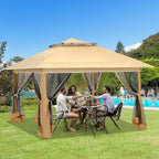 ECOTOUGE Canopy Tent with Sidewalls Instant Shelter Canopy with Carrying Roller Bag, Outdoor Party Gazebo with Waterproof and UV Resistant for Parties, Camping, Picnic (Khaki 12FT)