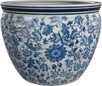 Red Lantern 12" Floral Blue & White Porcelain Fishbowl Planter or Cachepot for Indoor/Outdoor Use in Garden Entryway Living Room Boho Eclectic Modern Contemporary Classic Traditional Style Decor