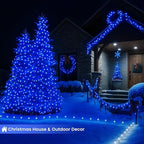Upgraded Connectable 200 LED String Lights Indoor Outdoor, 66FT Blue Christmas Lights Waterproof, 13 Modes Twinkle Fairy Lights Plug in Clear Wire for Christmas Tree, Bedroom, Classroom, Wedding Decor