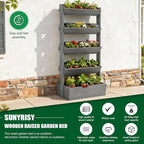 SUNYRISY 5 Tiers Vertical Raised Garden Bed Outdoor Planter Tower, Wooden Freestanding Planter Box for Planting Herbs Flowers Vegetables Patio Balcony Indoor Outdoor Gardening, Grey