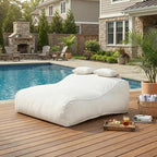 Merax Outdoor Bean Bag Chair Sun Lounger for 2 Adult, 73" Big Comfy Outdoor Bean Bag Daybed Couch with Headrest, Water-Resistant Fabric Patio Chaise Lounger Chair for Pool Balcony Beach Deck, Beige