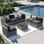 Aoxun Patio Furniture Sets, 7-Piece Outdoor Patio Furniture with Thick Cushions, Wicker Outdoor Conversation Set Sectional Sofa for Backyard, Poolside, Garden (Black-Grey, 7 x 25.6 - Seats)