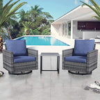 Belord Outdoor Bistro Set 3 Piece Wicker Swivel Rocker Patio Chairs, Oversize Outdoor Rattan Seating Set, Patio Swivel Glider Chairs Wicker Furniture with Metal Side Table for Outside Porch Backyard