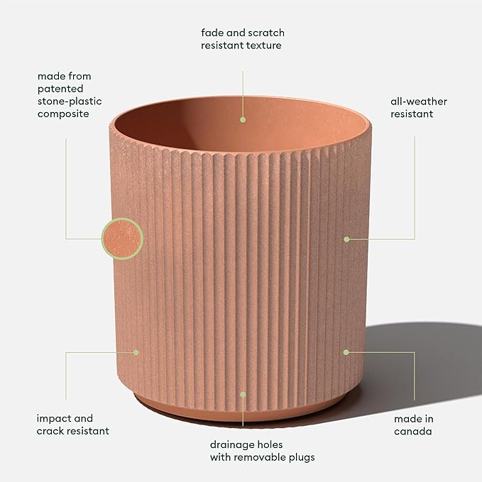 Veradek Demi Series Set of 3 Round Planters for Porch, Patio, Backyard | Durable Plastic-Stone Composite Material | Modern Décor for Tall Plants, Flowers