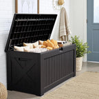 JUMMICO 120 Gallon Resin Deck Box, Large Outdoor Storage Box Waterproof & Lockable for Garden, Patio, Pools (Black)