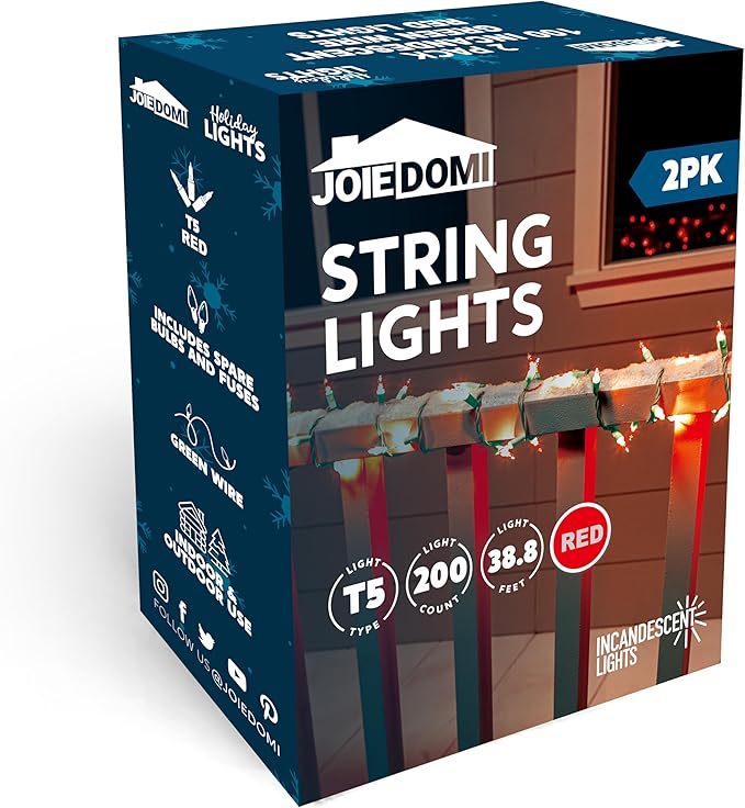 Indoor String Lights, 42.8 FT Red Incandescent Set with 200 T5 Bulbs