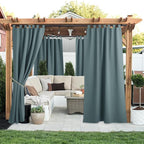 NICETOWN 2 Panels Greyish Blue Porch Curtainss Outdoor Waterproof for Patio, Self-Stick Tab Top Blackout Heat & Cold Block Indoor Outdoor Curtainss & Drapes Privacy for Pergola/Patio, W52 x L84