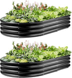 2 Pack Raised Garden Bed Kits, 4x2x1FT Black Oval Galvanized Outdoor Planter Beds, Easy Assembly Metal Raised Bed for Vegetables, Flowers & Herbs