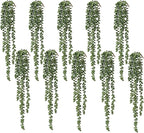10 Pcs Artificial Succulents Hanging Plants, Fake String of Pearls Greenery Plants, Decoration for Wall Home Backdrop Garden Windows Balcony Indoor and Outdoor (10PCS Green)