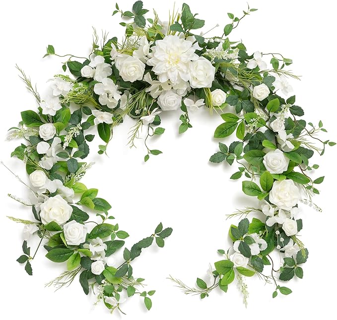 Artificial Eucalyptus Garland Runner, 6 ft White Olive Wedding Table Decor