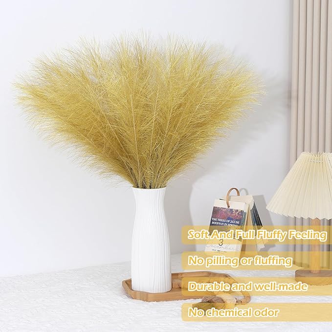 Faux Pampas Grass Stems, 30 Pcs Gold Silk Artificial Greenery