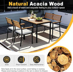 Tangkula 4 Piece Patio Dining Furniture Set, Outdoor Dining Chair Set for 4 w/Acacia Wood & Metal Frame, Umbrella Hole, 1 Table, 2 Armchairs, 1 Bench for Lawn, Garden, Backyard, Porch