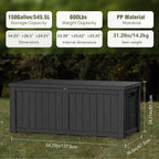 Deck Box 150 Gallon Black Resin Chest, Lockable and Waterproof