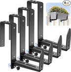 Window Box Brackets, Adjustable Planter Box Brackets, Heavy Duty Iron Flower Box Bracket for Deck Railing with Upgraded Bottom Support - Ideal for Balconies, Fences, and Gardens (4 Pack)