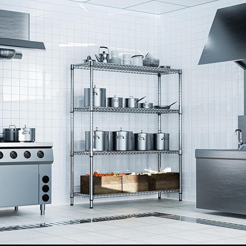2800 LBS 59" W 4 Tier Storage Shelves Rack Metal Wire Shelving Unit, Storage Standing Shelf Organizer for Laundry Bathroom Kitchen Pantry Garage Utility Room, Chrome 17.7" D x 59.1" W x 70.4" H