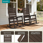 SERWALL Outdoor Rocking Chair Set of 2, Oversized Rocking Chair with Footboard for Adults, HDPE All Weather Resistant Rocking Chairs for Patio, 350lbs Weight Capacity,Coffee